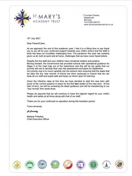 Letter for parents July 21